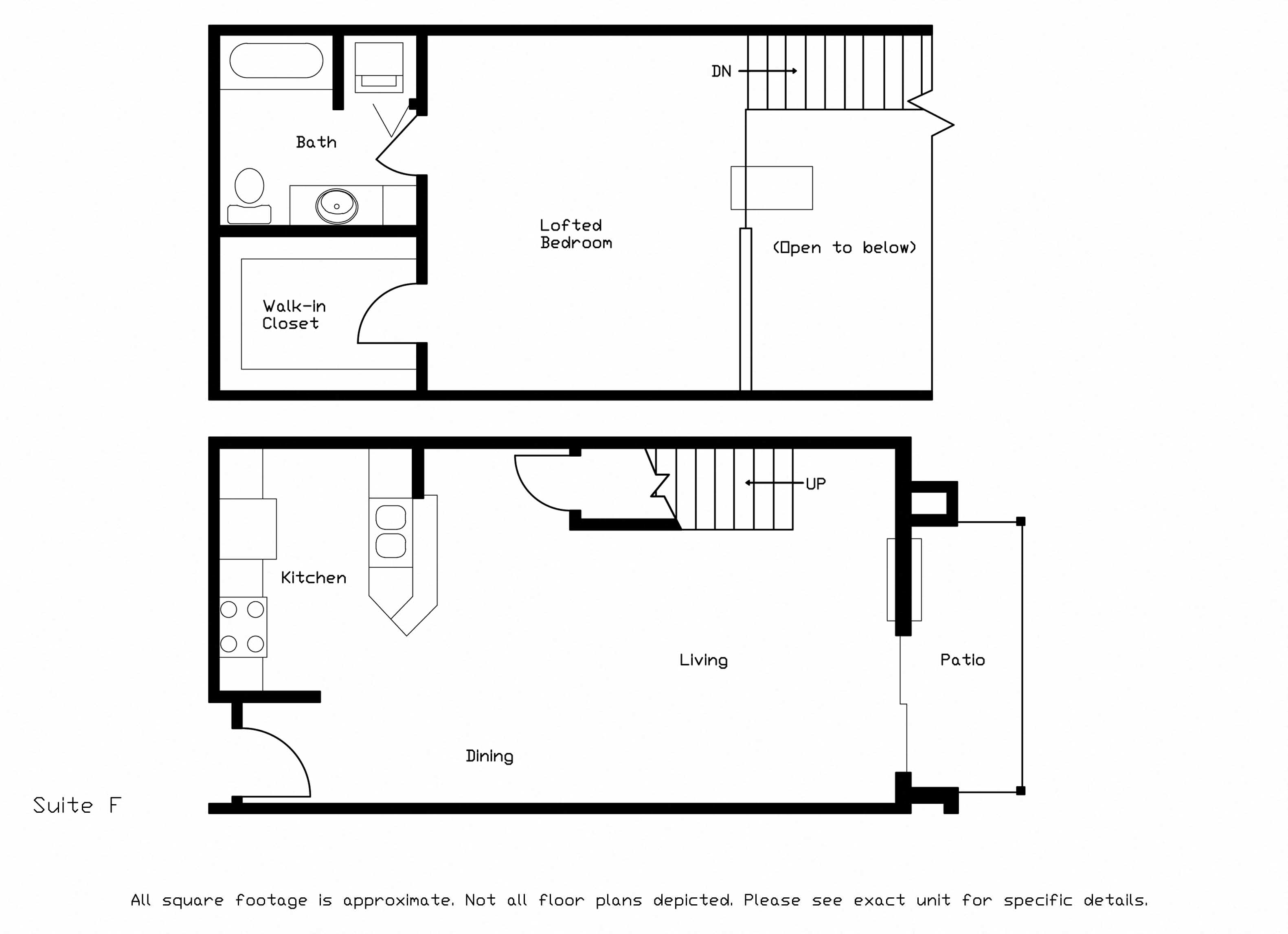 Floor plan for 1 bed, 1 bath, 845 sqft